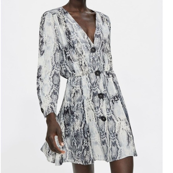 Zara Snake Print Button Up Dress Size M - Picture 1 of 8